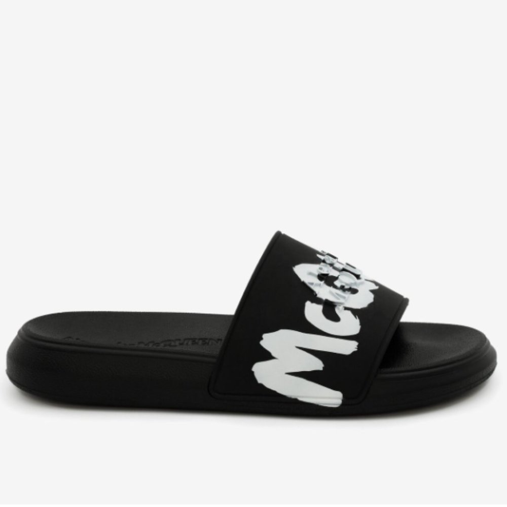 Mens Alexander McQueen Black and White Slipper Slides